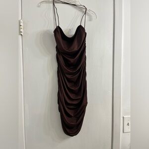 Elegant Brown Draped Dress